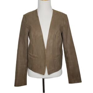 Joie Leather Jacket Tan Open Front Cropped Fitted Tailored Women Small